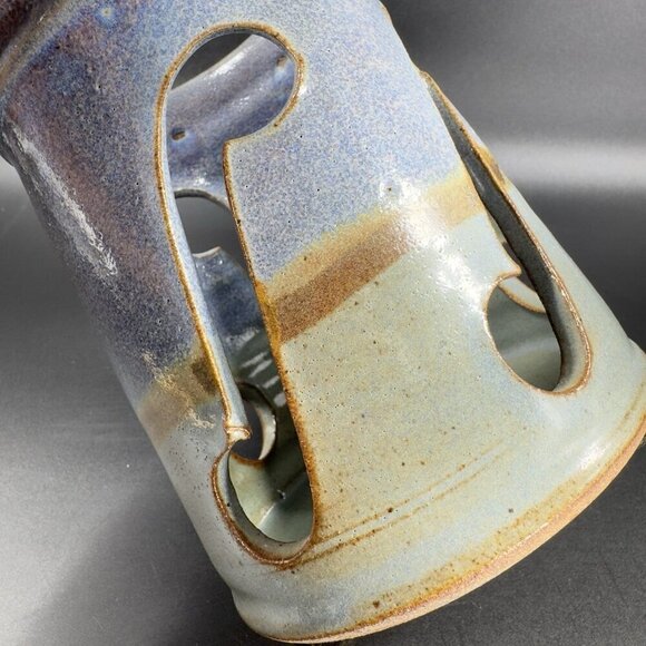 Vintage Red Rock Pottery Stoneware Tea Light Holder Votive Hand Carved Signed - Picture 8 of 13